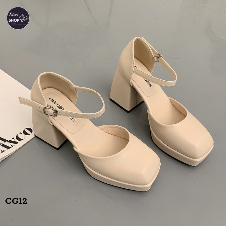 Giày marry jane cao gót trắng kem sang trọng đế cao 9cm - cg11