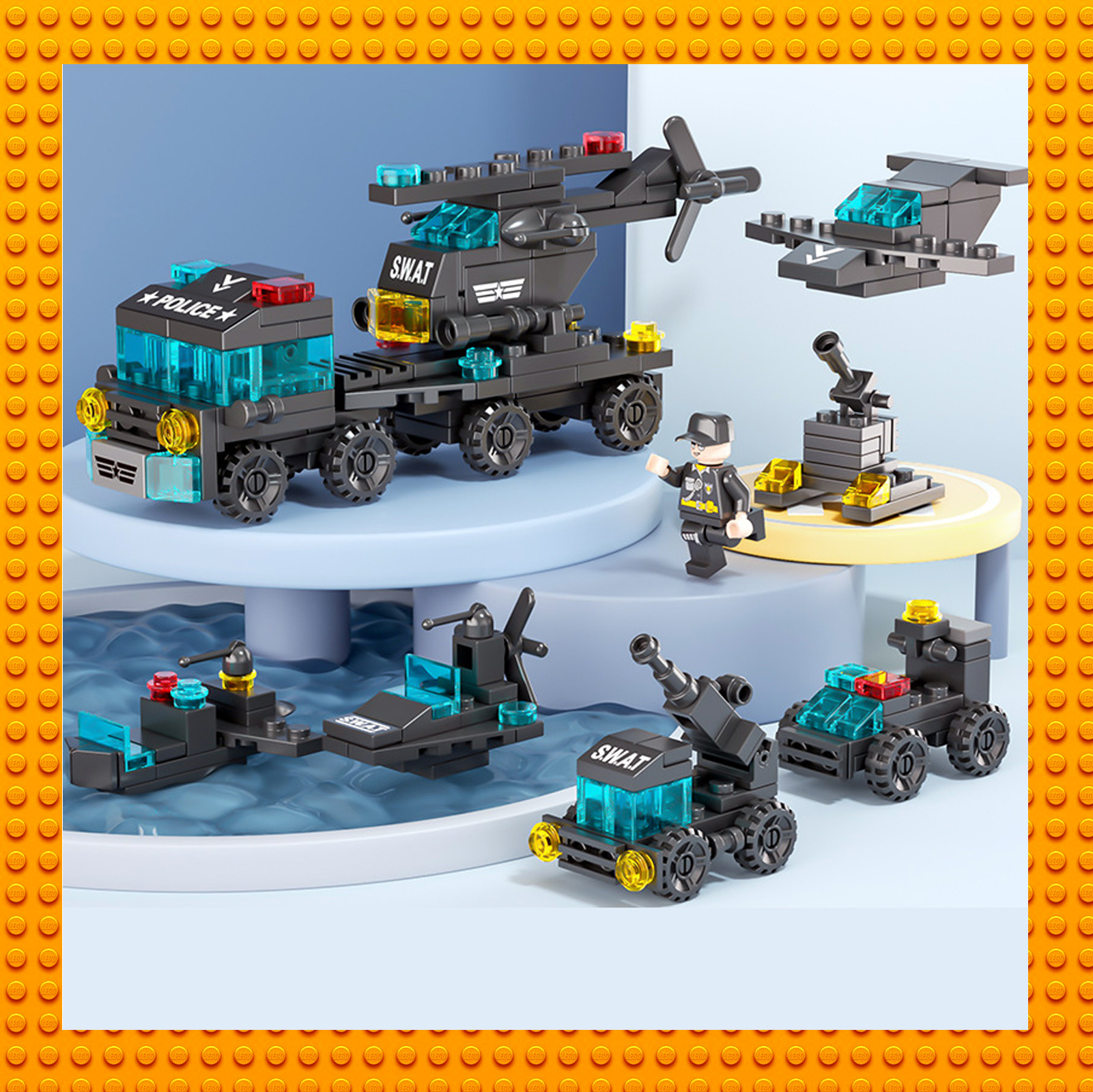 Bộ Non Lego lắp ráp xếp hình xe Swat bằng nhựa an toàn 123 chi tiết Smart Brain Toys