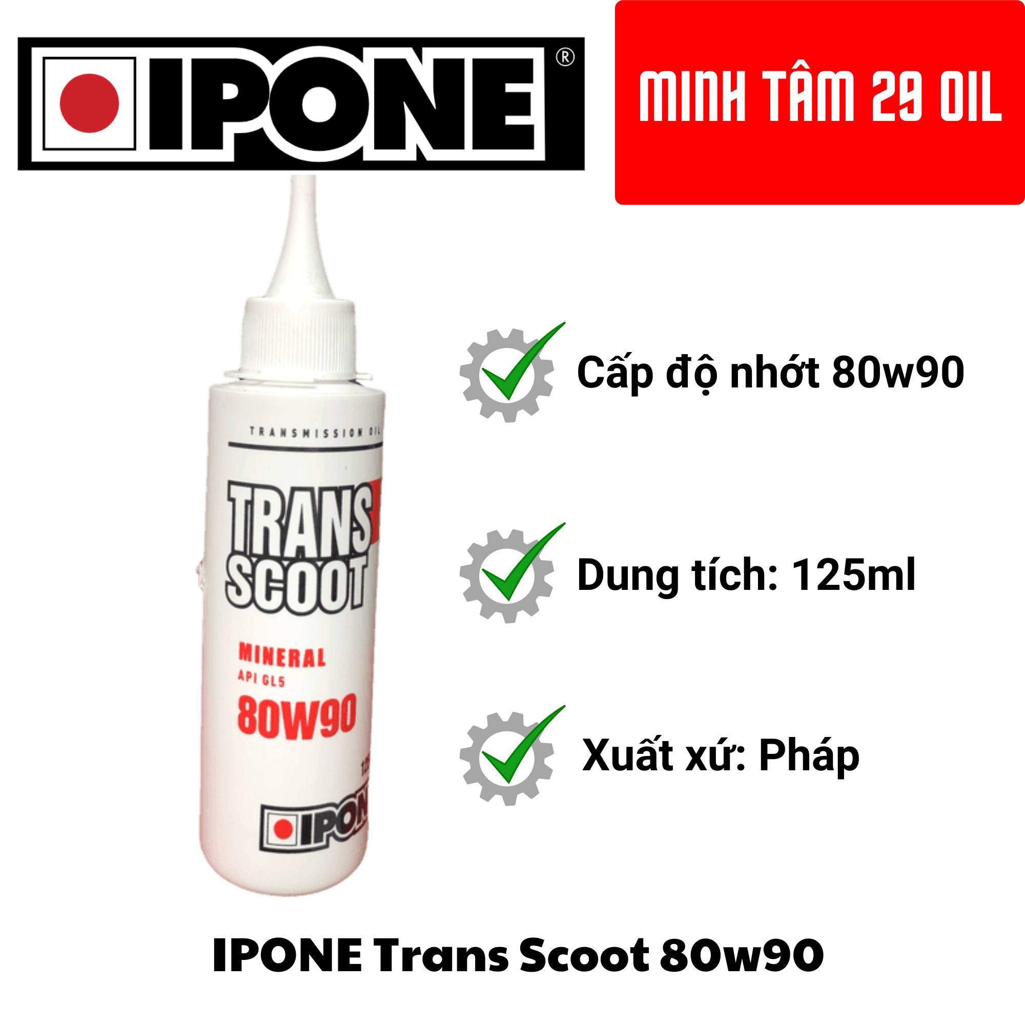 Nhớt hộp số, nhớt Lap tay ga Ipone Trans Scoot 80w90 cao cấp, dung tích 125ml, xuất xứ Pháp