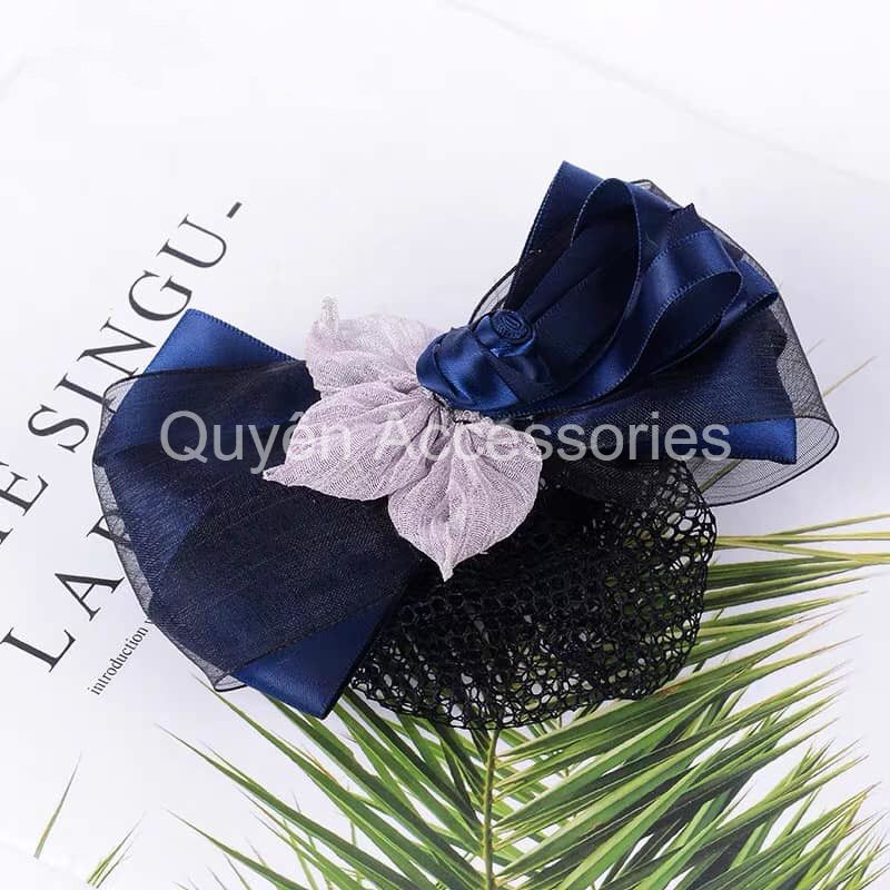 Kẹp búi nơ đính hoa hồng xanh - Quà tặng đối tác - Kẹp búi tóc công sở