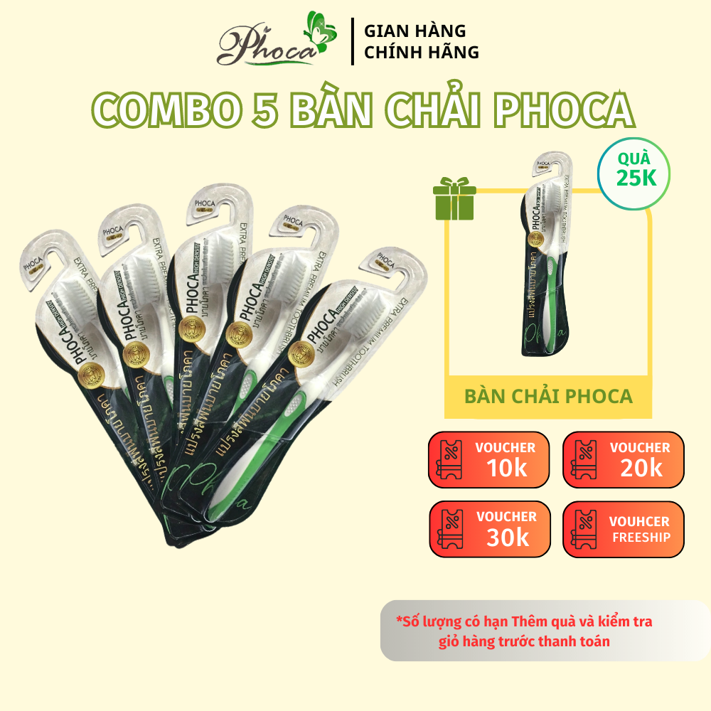 Bàn chải đánh răng Phoca Thái Lan COMBO 5 bàn chải By Phoca, Bàn chải đánh răng mềm, Vệ sinh răng miệng