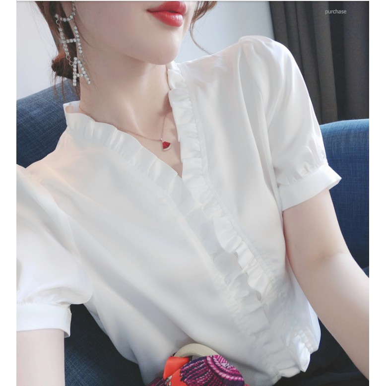 Áo sơ mi nữ cổ bèo - áo kiểu thời trang - Chất vải đẹp, mặc mát