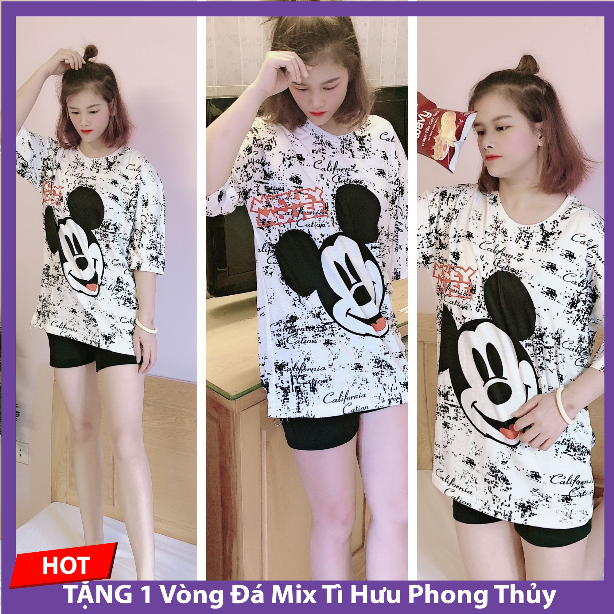 ÁO PHÔNG NỮ- ÁO THUN NỮ- ÁO THUN NỮ FORM RỘNG - ÁO FORM RỘNG DẤU QUẦN UNISEX TAY LỠ FORM RỘNG MÀU LOANG CHUỘT MICKEY