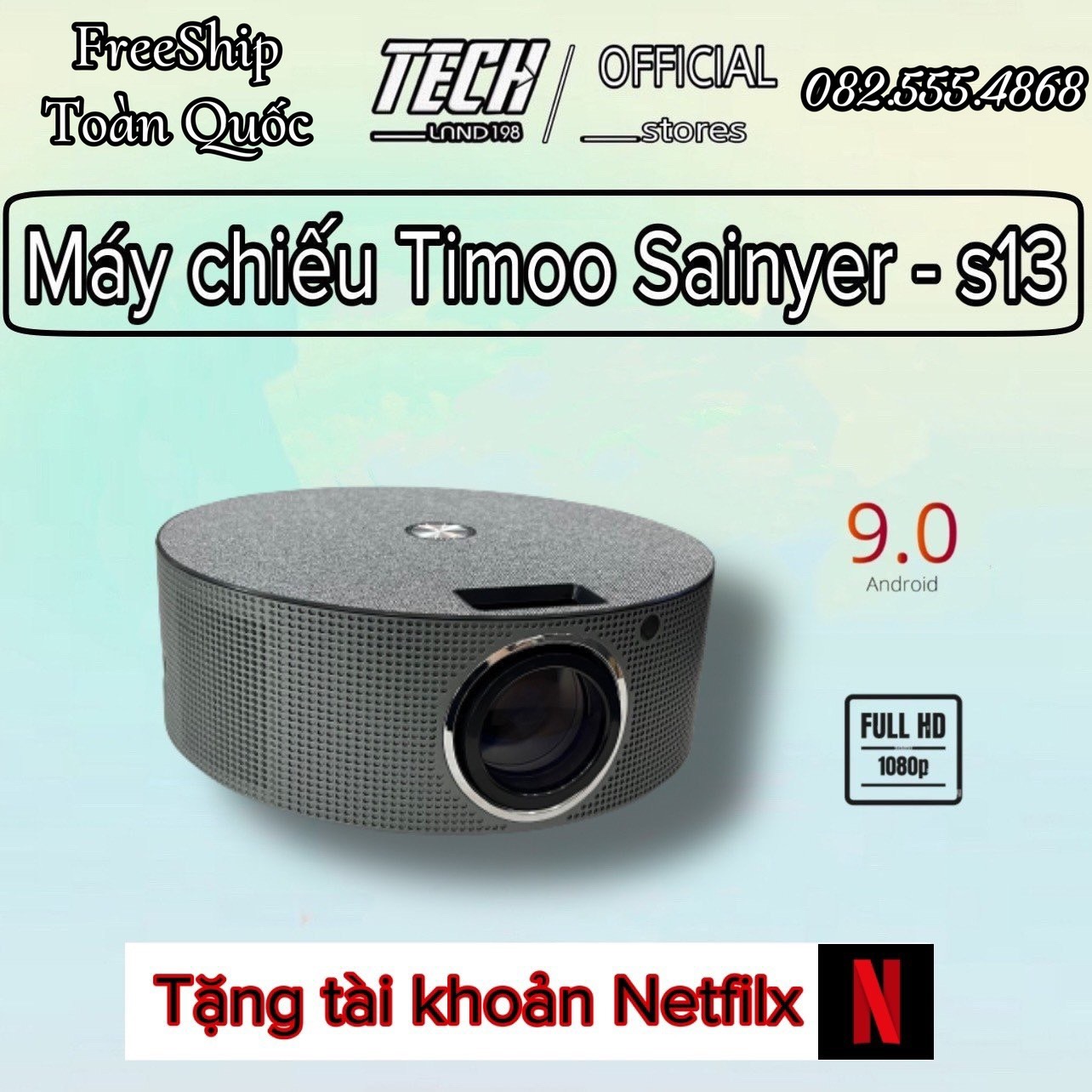 Máy chiếu mini timoo sainyen-s13 độ phân giải hd 720p tích hợp android 9.0 độ sáng lên tới 4500lumens