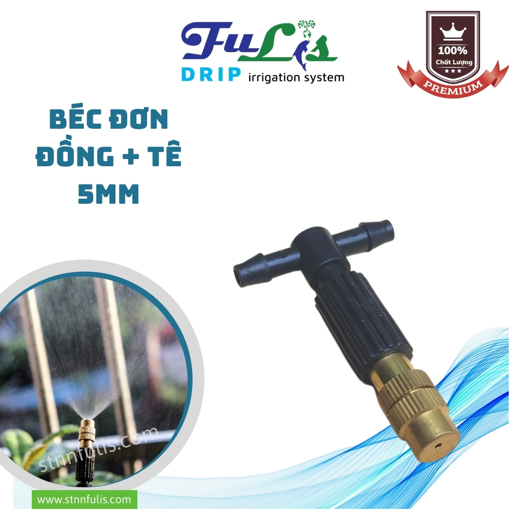 Bộ 10 béc phun sương 1 hướng đồng kèm chân tê nối 5 li- nhựa pom, đầu đồng chất lượng tốt - tưới vườn lan, vườn ươm - hoa kiểng