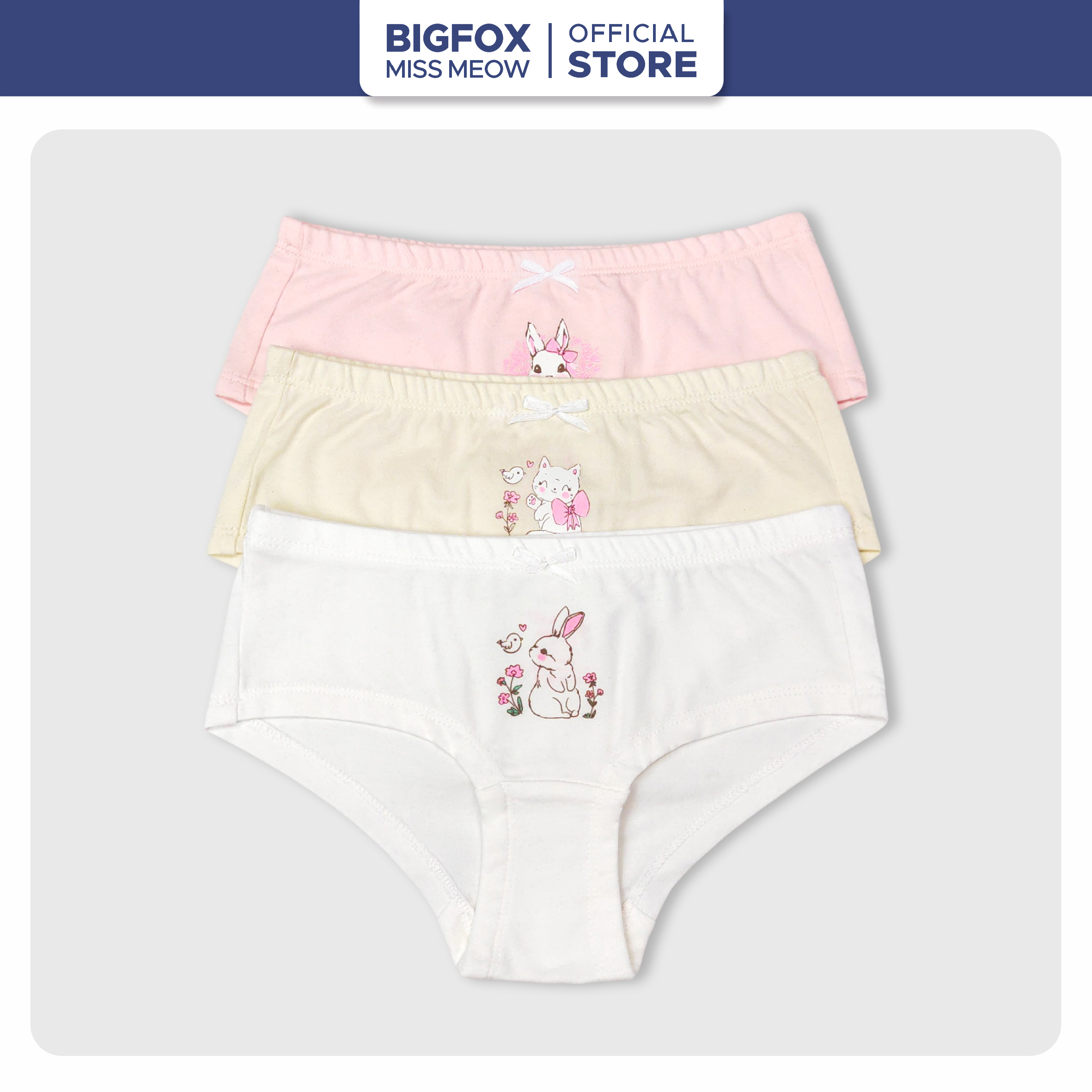 [Bộ 3 quần Chip BG 3-9] Quần lót bé gái BIGFOX MISS MEOW size đại Combo 3 quần chip tam giác cho bé xuất dư chất cotton cao cấp siêu mềm mịn cỡ trẻ em 10-36kg