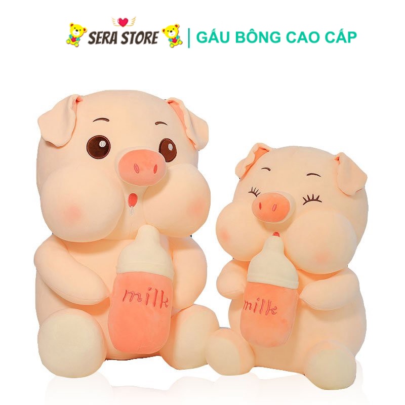 Gấu Bông Heo Ôm Bình Sữa Gấu Bông Cute Lợn Bú Bình Siêu Đáng Yêu Hàng Cao Cấp Mềm Mịn Kích Thước 60CM - 80CM
