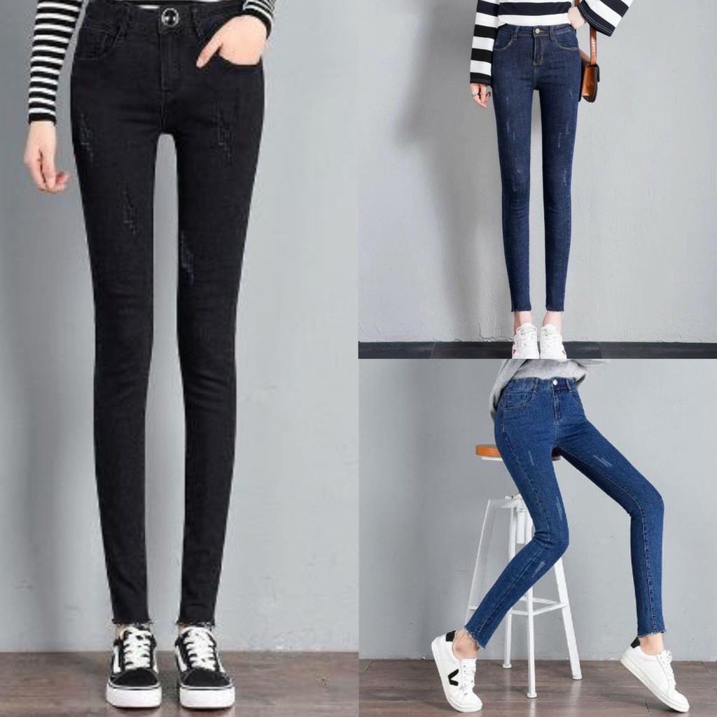 Quần jean nữ jeans nữ lưng cao cào tua lai co giãn cao cấp