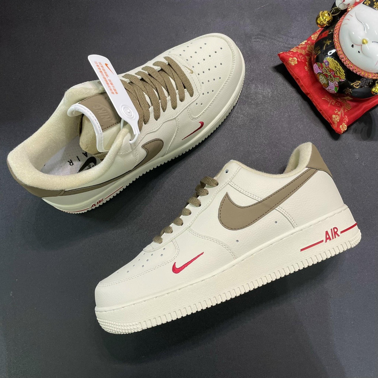 Giày thể thao Af1 vệt nâu nam nữ Giầy sneaker AIR FORCE 1 trắng vạch nâu Bản mới 2022
