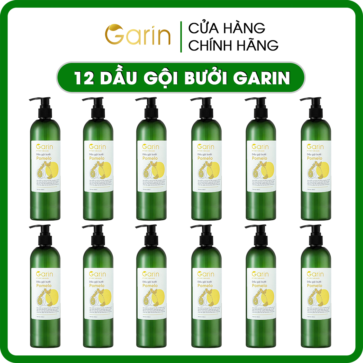 Bộ 12 chai dầu gội bưởi kích mọc tóc nhanh tinh dầu bưởi pomelo Garin dưỡng tóc kích mọc tóc nhanh gấp 2 đến 3 lần, làm sạch tóc và da đầu, giảm rụng tóc rõ rệt