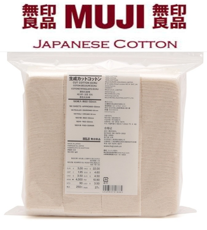 BỊCH BÔNG MUJI COTTON MADE IN JAPAN - nguyên bịch 180 miếng - có khóa Zip chặt bảo quản tốt