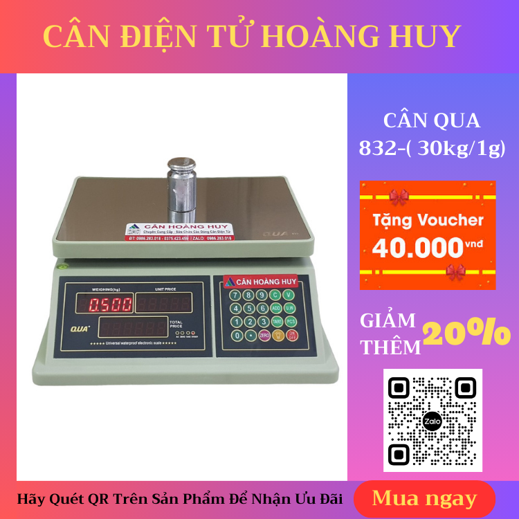 Cân chống nước ( QUA-832/30kg/1g ) tính tiền điện tử bán hàng hải sản,siêu thị được làm bằng nhựa ABS cao cấp CÂN ĐIỆN TỬ  HOÀNG HUY