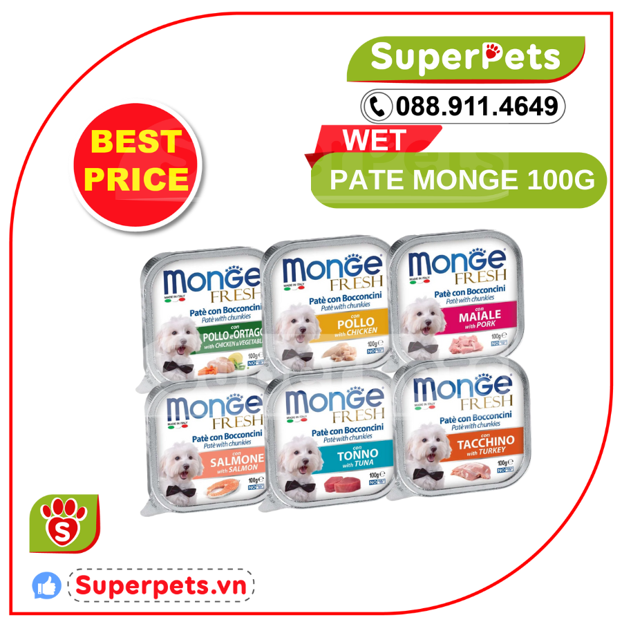 Pate cho chó pate monge nhiều vị 100g nhập khẩu từ ý superpets việt nam