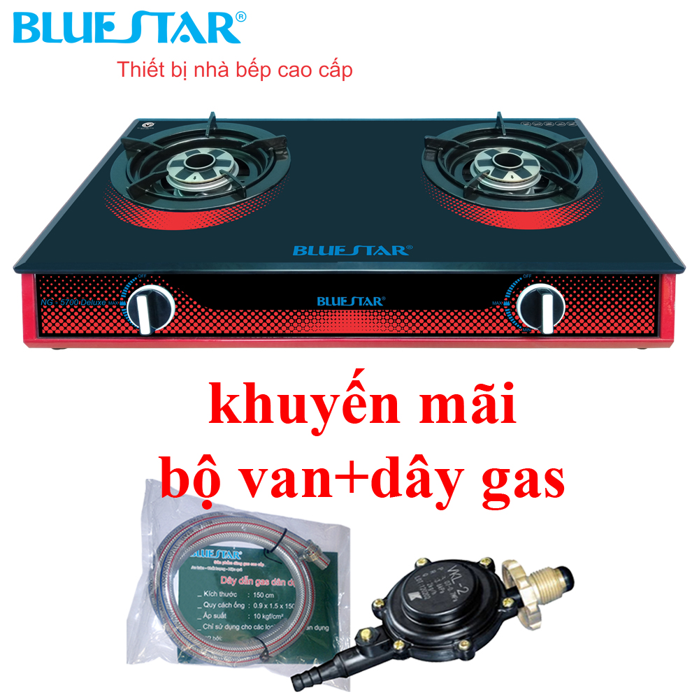 Bếp gas Bluestar ng-5700 deluxe - bếp đôi mặt kính (đánh lửa magneto) toàn thân bếp bằng thép sơn tĩnh điện chiệu lực lên đến 20kg thiết kế tiên tiến nút bật nhẹ đánh lửa nhạy- Hàng chính hãng