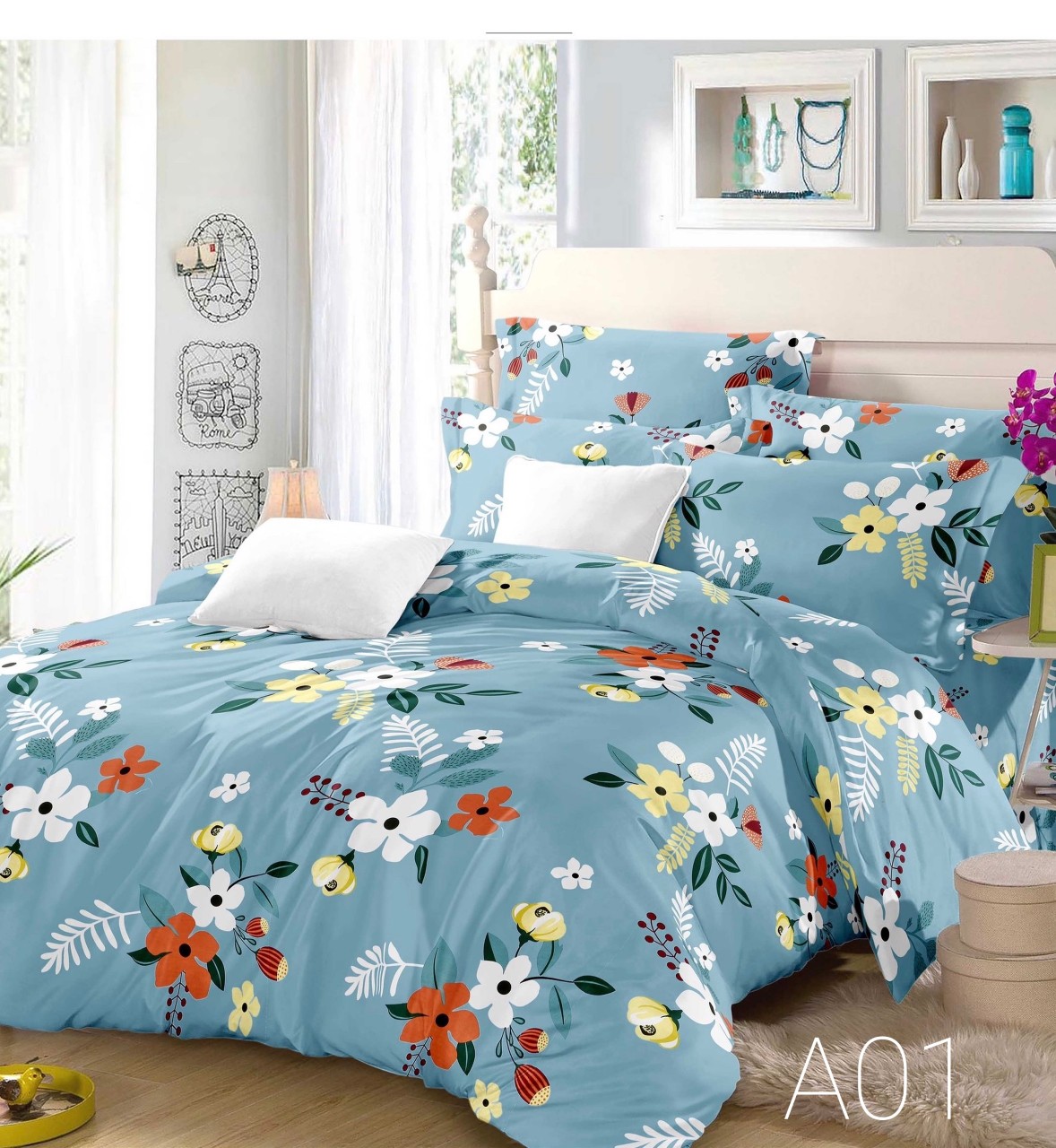 Bộ Chăn – Ga – Gối – Nệm RAHANCO 100% Cotton Nhập Khẩu Hàn Quốc – Kích Thước 1m6x2m ( Họa Tiết Hoa Lá )