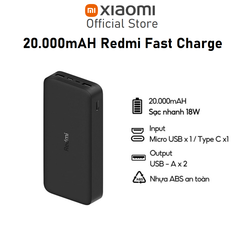 Pin sạc dự phòng Xiaomi Redmi 20000 mAh Sạc nhanh Bản quốc tế - Hàng chính hãng