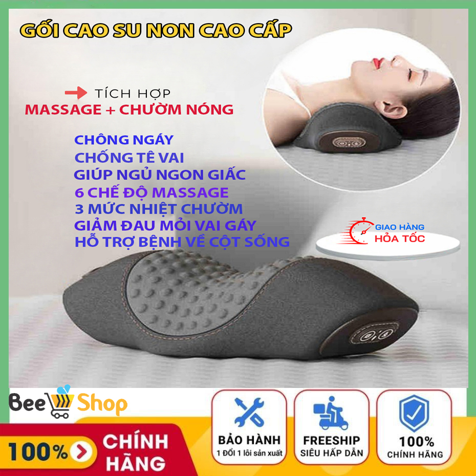 Gối Kê Đầu Tích Hợp Massage Và Chườm Nóng Gối Ngủ Cao Su Non Thư Giãn Kê Cổ Giảm Đau Mõi Cổ Vai Gáy Ngủ Ngáy