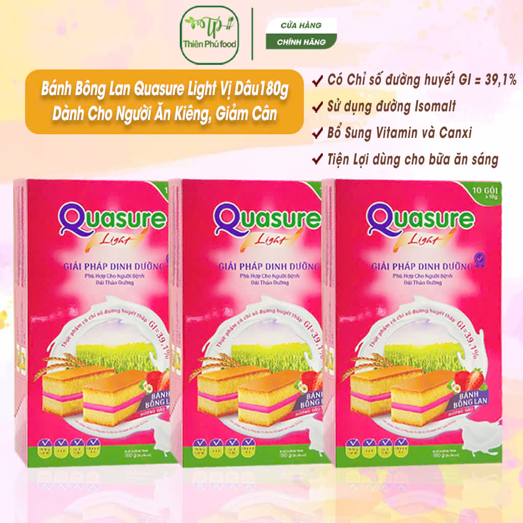 Quasure Light Sponge Cake Strawberry Flavor Bibica 180g - Food for dieters and diabetics