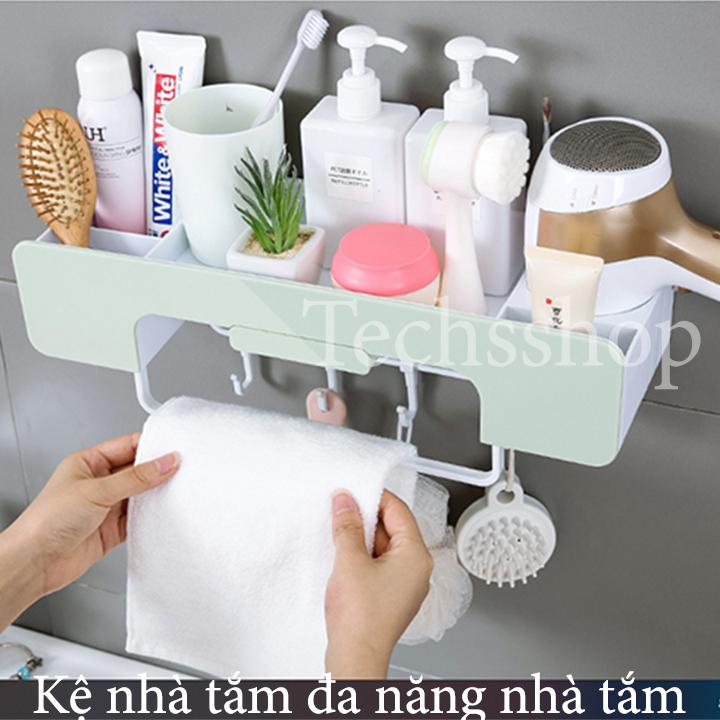 Kệ để đồ nhà tắm siêu đa năng có khay chứa máy sấy tóc - Kệ nhà vệ sinh không cần khoan vít dán tường siêu dính - Kệ để bàn chải kem đánh răng xà phòng dầu gội