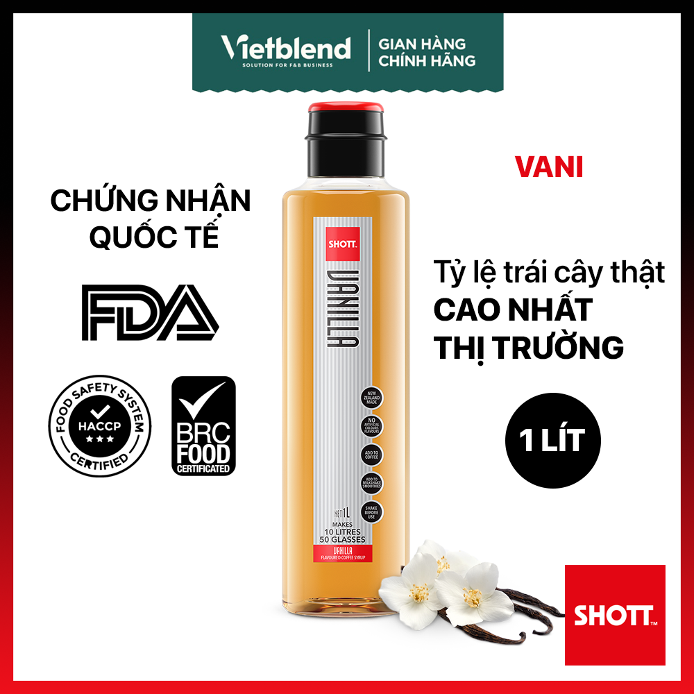 Syrup SHOTT Vị Vani (Vanilla) Chai 1 Lít - Nguyên Liệu Pha Chế Đồ Uống