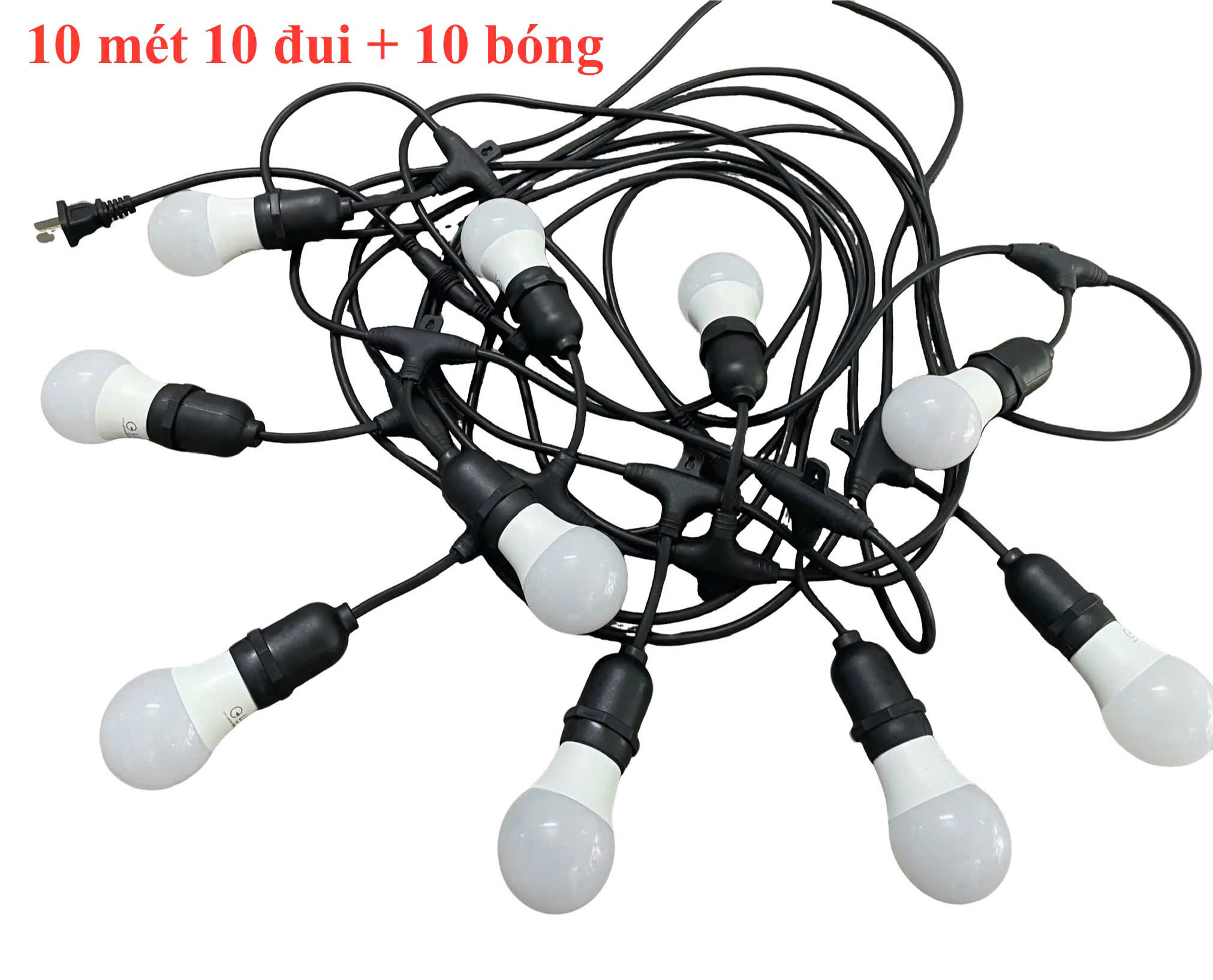 DÂY ĐUI ĐÈN E27 10 MÉT 10 ĐUI, 10 MÉT 20 ĐUI KÈM BÓNG CHỐNG NƯỚC, TRANG TRÍ NGOÀI TRỜI, SÂN VƯỜN, QUÁN CÀ PHÊ
