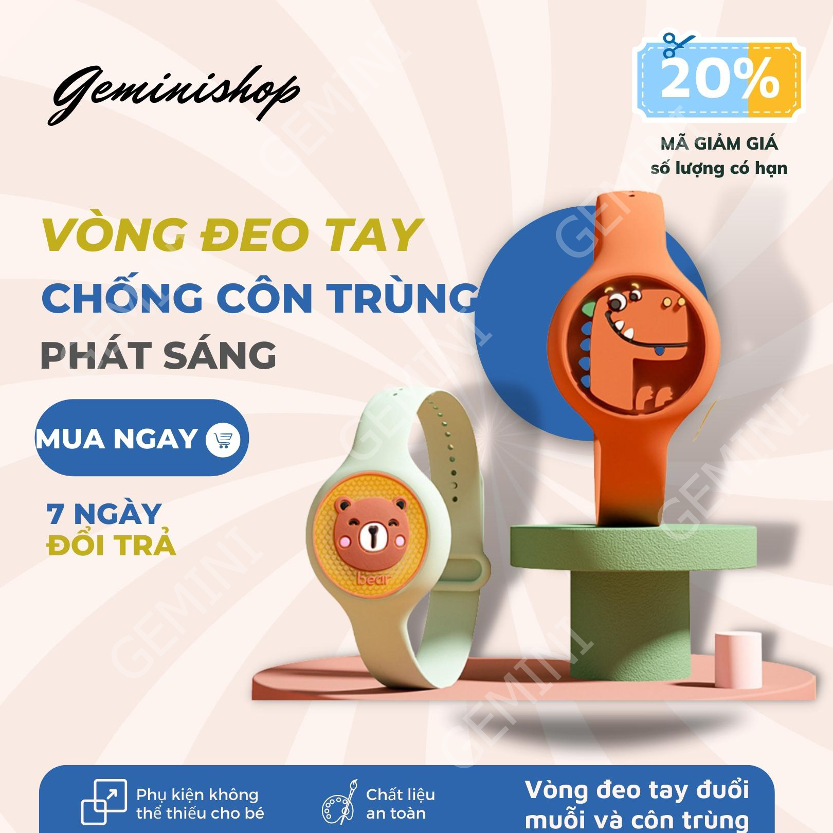 Vòng đeo tay đồng hồ chống đuổi muỗi M28 tinh dầu chống muỗi led phát sáng cho trẻ em và cho bé GEMINI SHOP