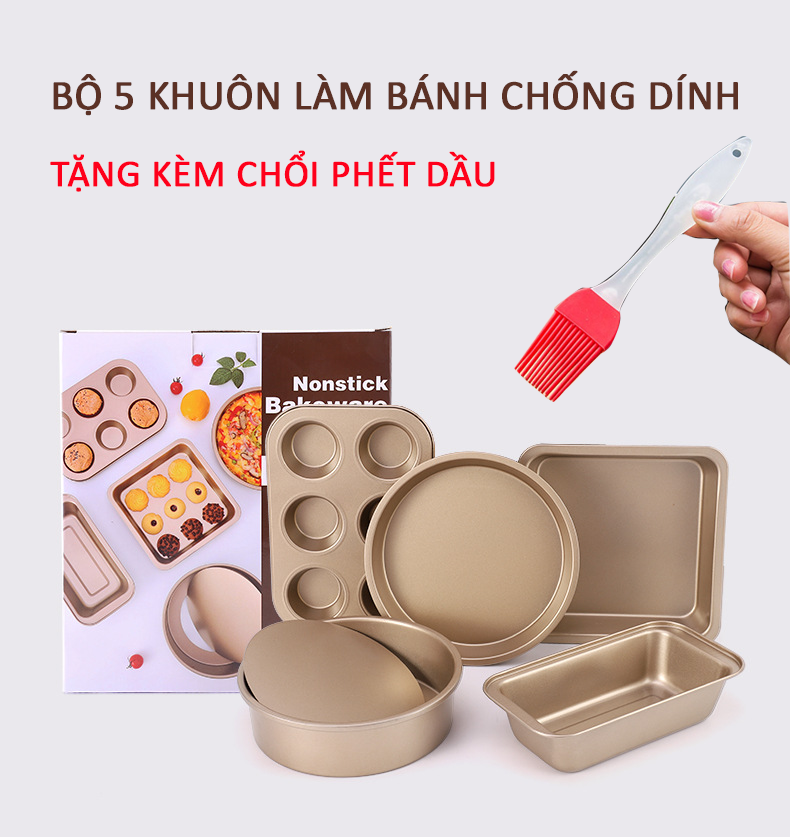 Bộ 5 khuôn làm bánh chống dính cao cấp, hộp bọc sang trọng