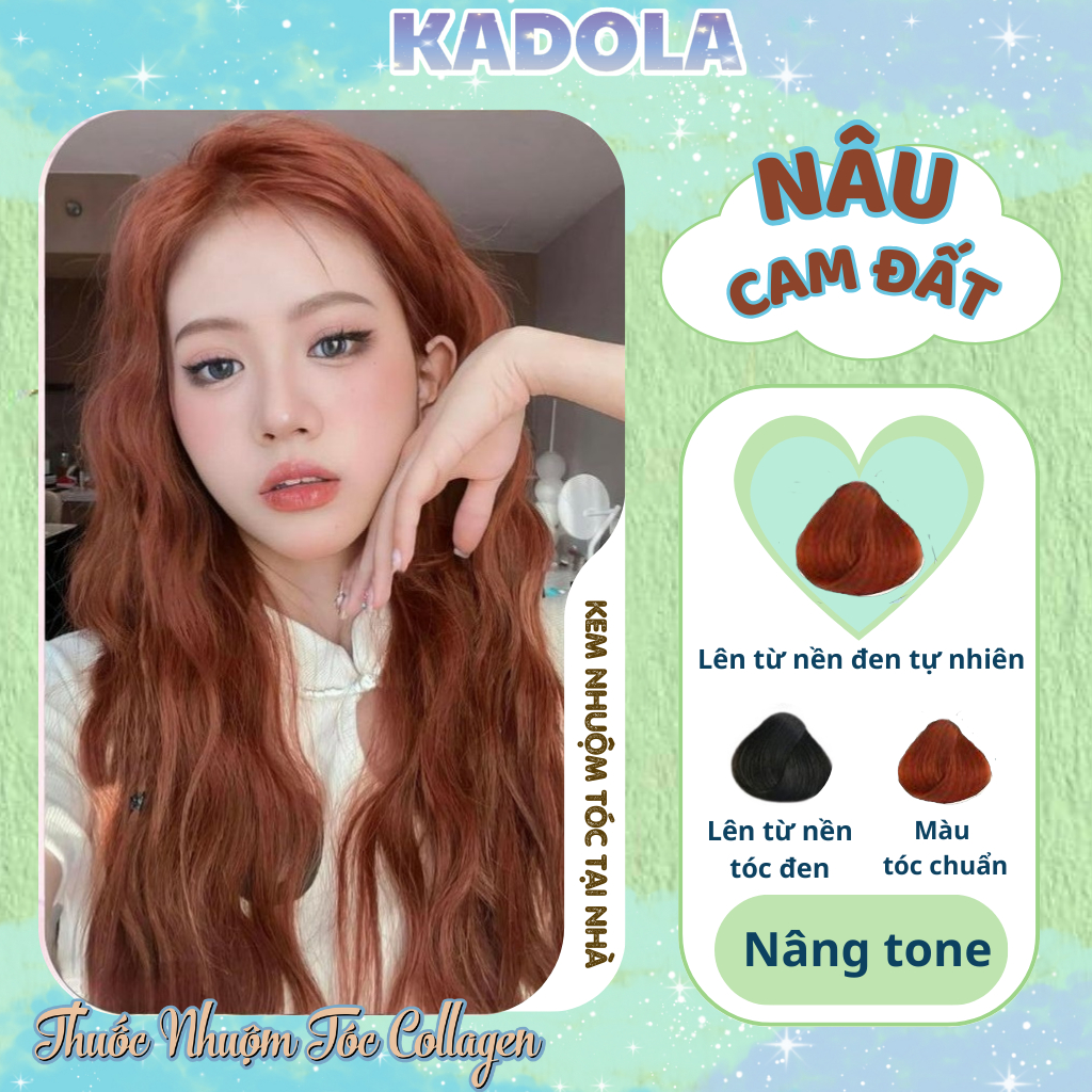 Thuốc Nhuộm Tóc Màu Nâu Cam Đất Kadola Thuốc Nhuộm Collagen Tại Nhà Tặng Kèm Dụng Cụ