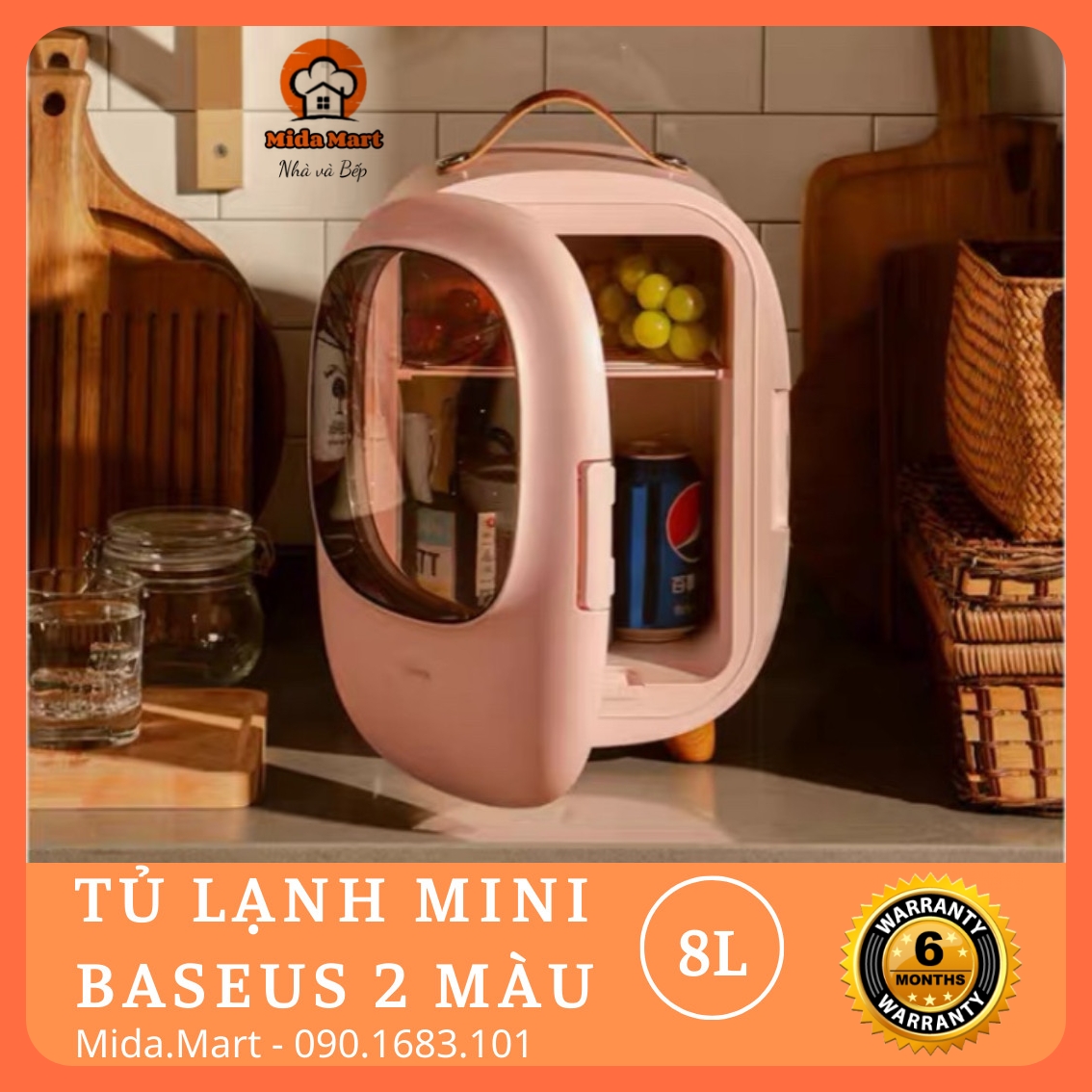 Tủ lạnh mini màu hồng gia dụng 8l chính hãng baseus bảo hành 6 tháng