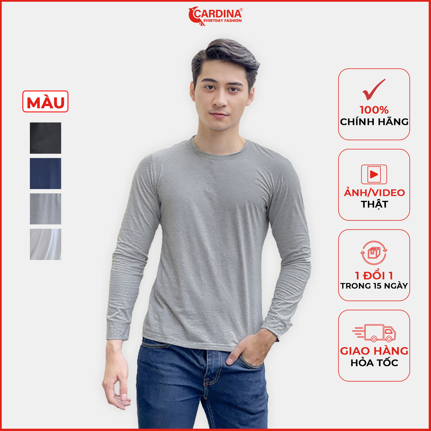 Áo Giữ Nhiệt Nam 𝐂𝐀𝐑𝐃𝐈𝐍𝐀 Cổ Tròn Công Nghệ HEATTECH Giữ Ấm Co Giãn 4 Chiều 2HM