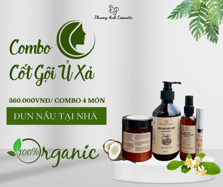 Cốt gội bồ kết kèm dầu xả Phương Anh kích mọc tóc giảm rụng phục hồi tóc hư tổn hiệu quả