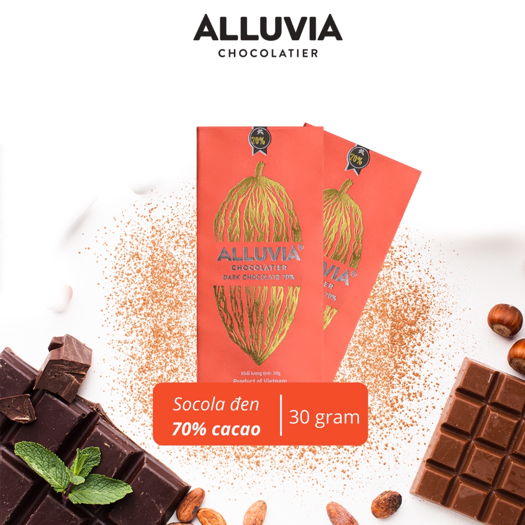 Socola đen nguyên chất 70% cacao đắng vừa ít ngọt Alluvia Chocolate thanh nhỏ 30 gram