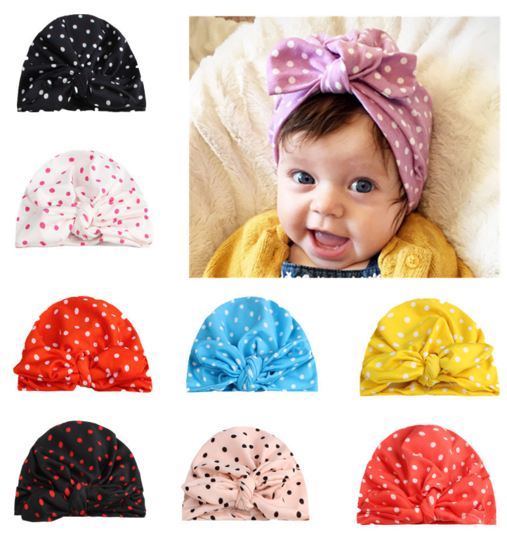 Mũ turban nơ chấm bi cho bé 0 - 18 tháng tuổi