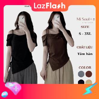 Áo Thun Dây Vai BigSize Rút Dây Bên Hông MiSoul, Áo Thun Cổ Thuyền Vạt Chéo Rút Dây BigSize 207