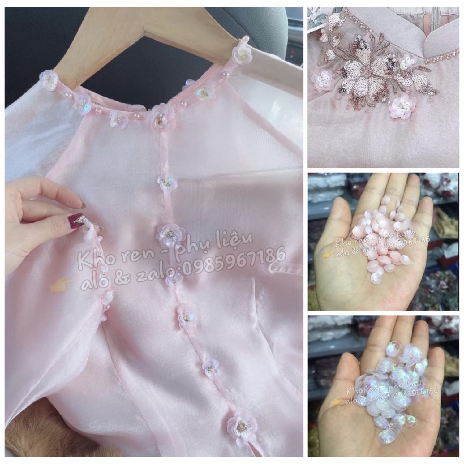 Vảy kim sa chảo cao cấp đính kết, kim sa kết hoa