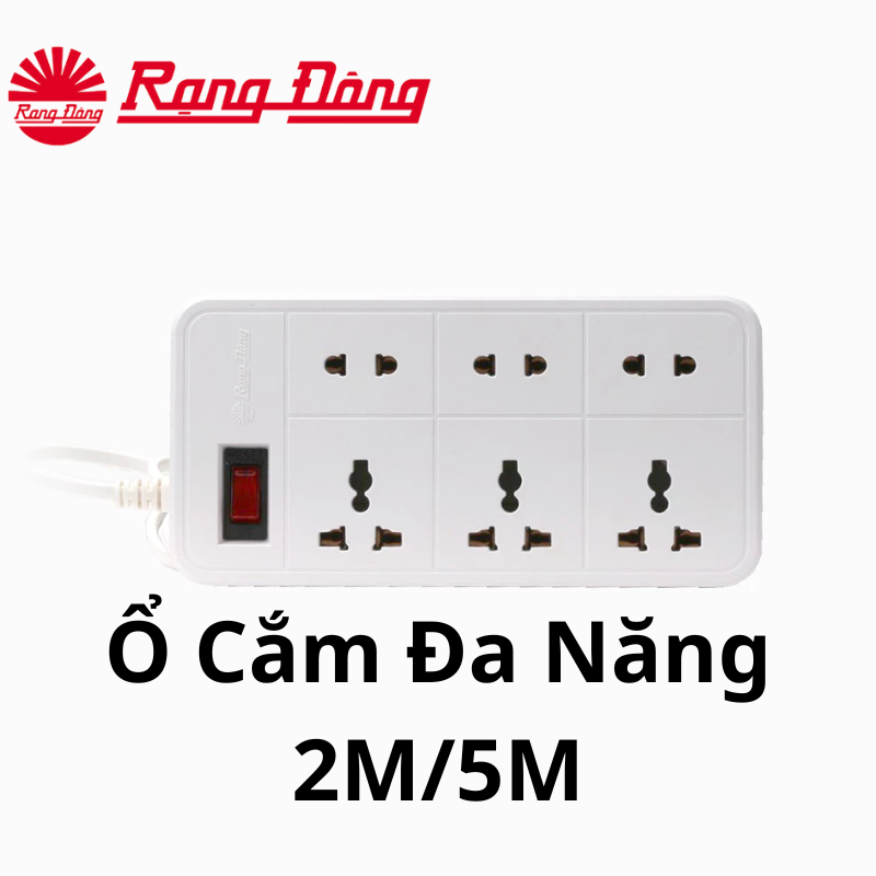Ổ cắm điện kéo dài đa năng rạng đông oc06 6c 10a/2m, 10a/5m