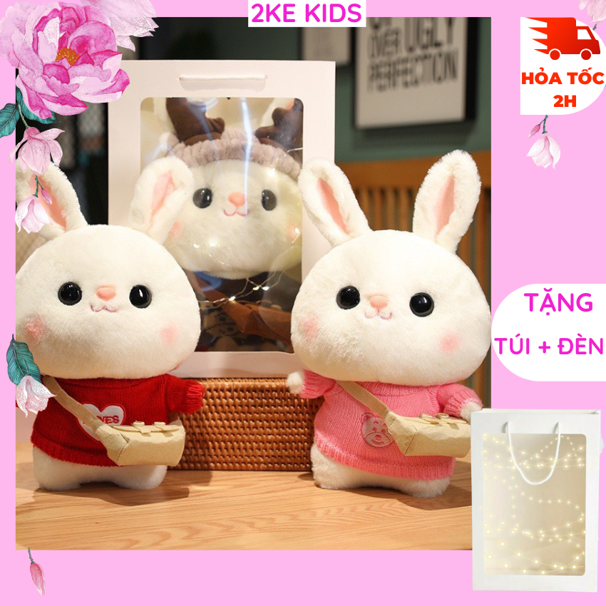 Thỏ bông- gấu bông hình thỏ làm quà tặng cho bé búp bê bằng vải bông màu hồng,đỏ ,thú bông đồ chơi sinh nhật bé gái -2KE KIDS