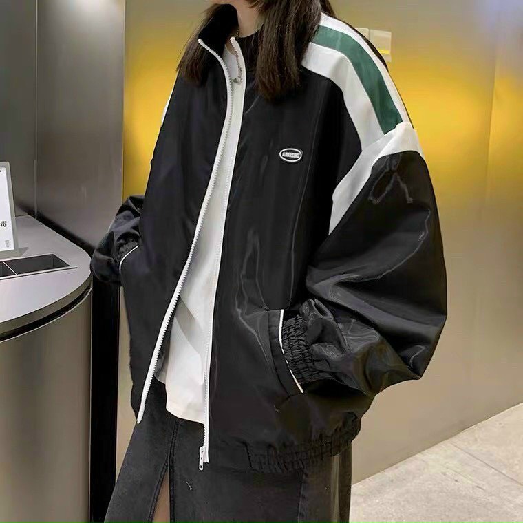 Áo Khoác Dù Nam Nữ Form Rộng Hot Trend Vai Xanh Áo Gió Unisex Cổ Cao 2 lớp Khóa Kéo Zip