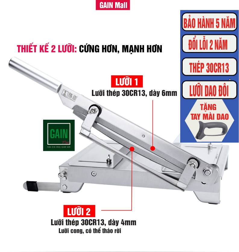  Máy cắt thịt máy thái đa năng dao chặt thịt gà thái thịt đông lạnh thái dược liệu KD0288 đổi lỗi 3 năm BH 5 năm thép 30CR13 Inox 430 - Tặng tay mài dao 