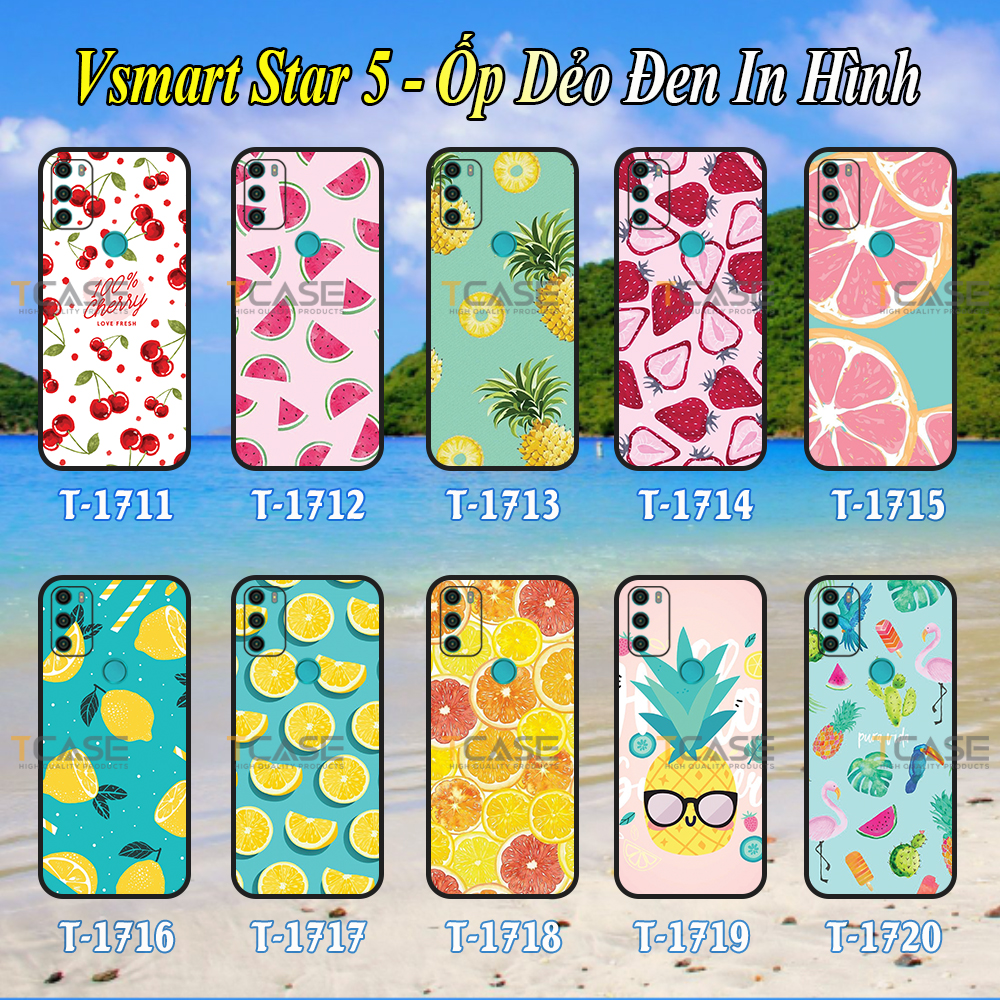 [HCM]Ốp lưng Vsmart Star 5 - Ốp dẻo đen in hình Trái cây