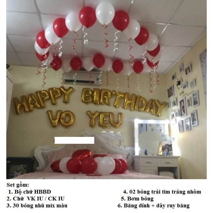 Set bóng Trang trí sinh nhật cho vợ chồng , người yêu lãng mạn