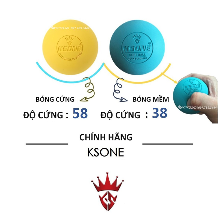 Lacrosse ball- Bóng cao su đơn mềm massage giãn cơ/ dãn cơ trị liệu cỡ 6,3 cm pha màu tặng túi đựng Ksone