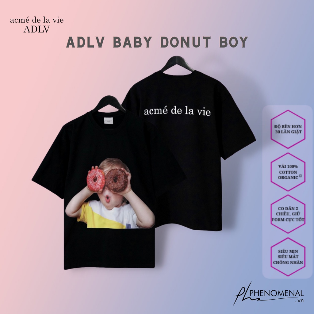 Áo adlv bé trai donut - vải 100% cotton dày cao cấp - áo thun nam nữ adlv baby donut boy tay lỡ form rộng