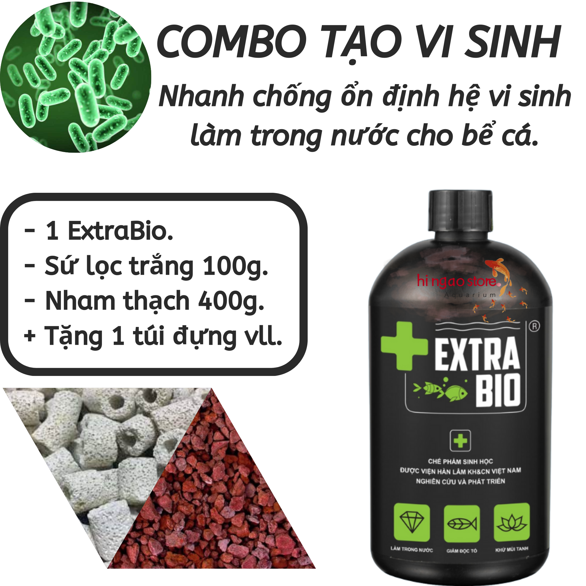 Combo tạo vi sinh hồ cá thủy sinh EXTRA BIO - giúp cá khỏe nước trong | Hingaostore.