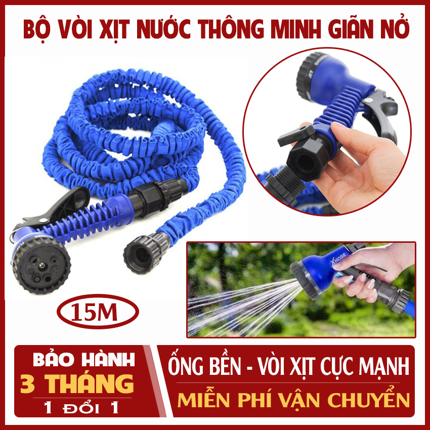 Vòi Tưới Rau, Vòi Xịt Nước Giãn Nở Thông Minh Cao Cấp Dài 15M, Dây Bơm Nước Co Giãn, Tưới Cây, Rửa Xe, Xịt Rửa Sân Vườn Đa Năng - Bh Uy Tín 1 Đổi 1