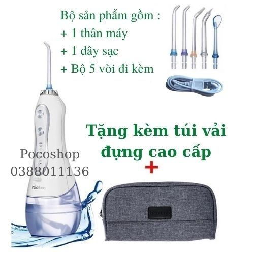 Máy tăm nước cầm tay H2ofloss HF6/HF6P/HF9P Phiên bản cao cấp 5 tốc độ dung tích 300ml tặng kèm túi đựng
