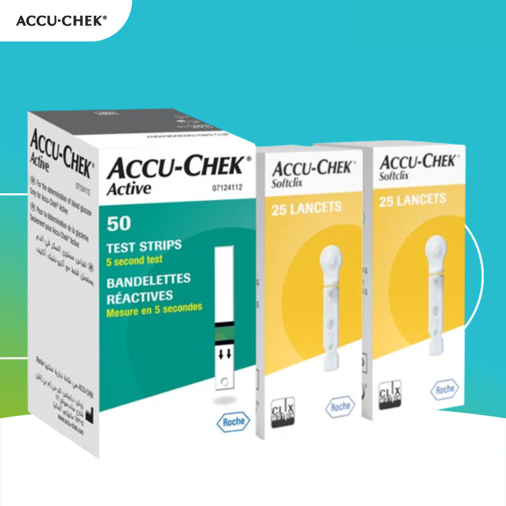 Combo of 50 Accu-Chek Blood Glucose Test Strips ® Active & 50 Accu-Chek Blood Collection Needles ® Softclix