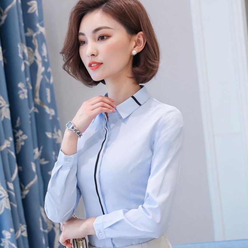[HCM]Áo sơ mi nữ dài tay phối nữa viền 402 Thời trang OKINAWA công sở, chất vải mềm mịn, thấm hút mồ hôi tốt.