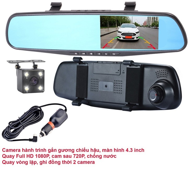 Camera hành trình gương chiếu hậu full HD Kèm camera lùi