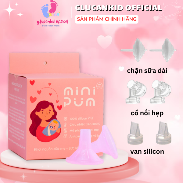 Combo phễu hút sữa Silicon Mini Pum - Cổ nối hẹp - Chặn sữa dài cho máy Medela, Spectra, Avent, Cimilre Glucankid